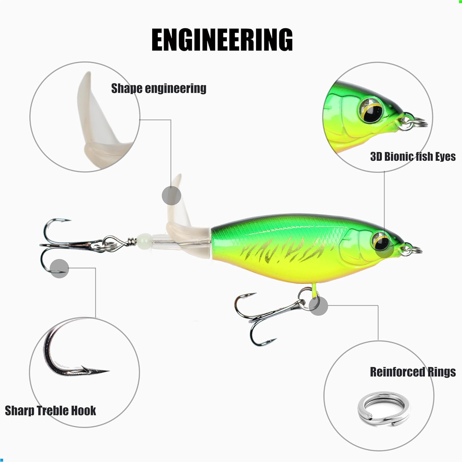 Topwater Buzz Lure, Floating Rotating Tail Fishing Lure - dimensions and size guide