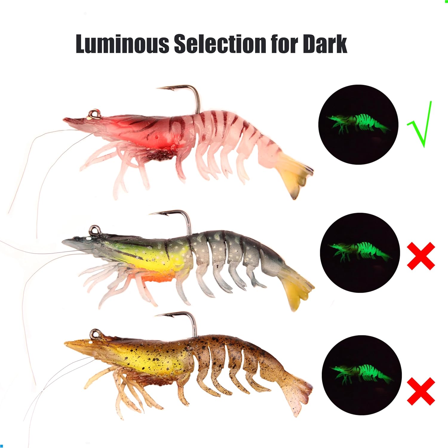 3pcs Fishing Lures Shrimps baits Pre-Rigged Fish Jigs - dimensions and size guide