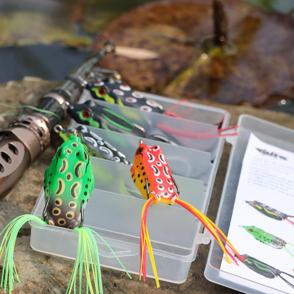 Topwater Frog Fishing Lures, 5pcs Weedless Soft Frog Baits - side angle