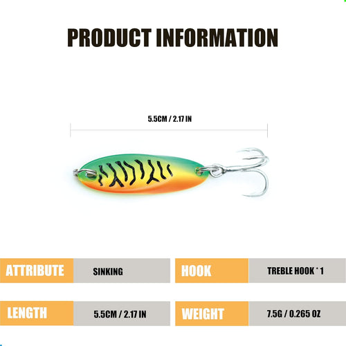 5pcs Fishing Lures Casting Spoon Lure Fishing Spoons for - side angle