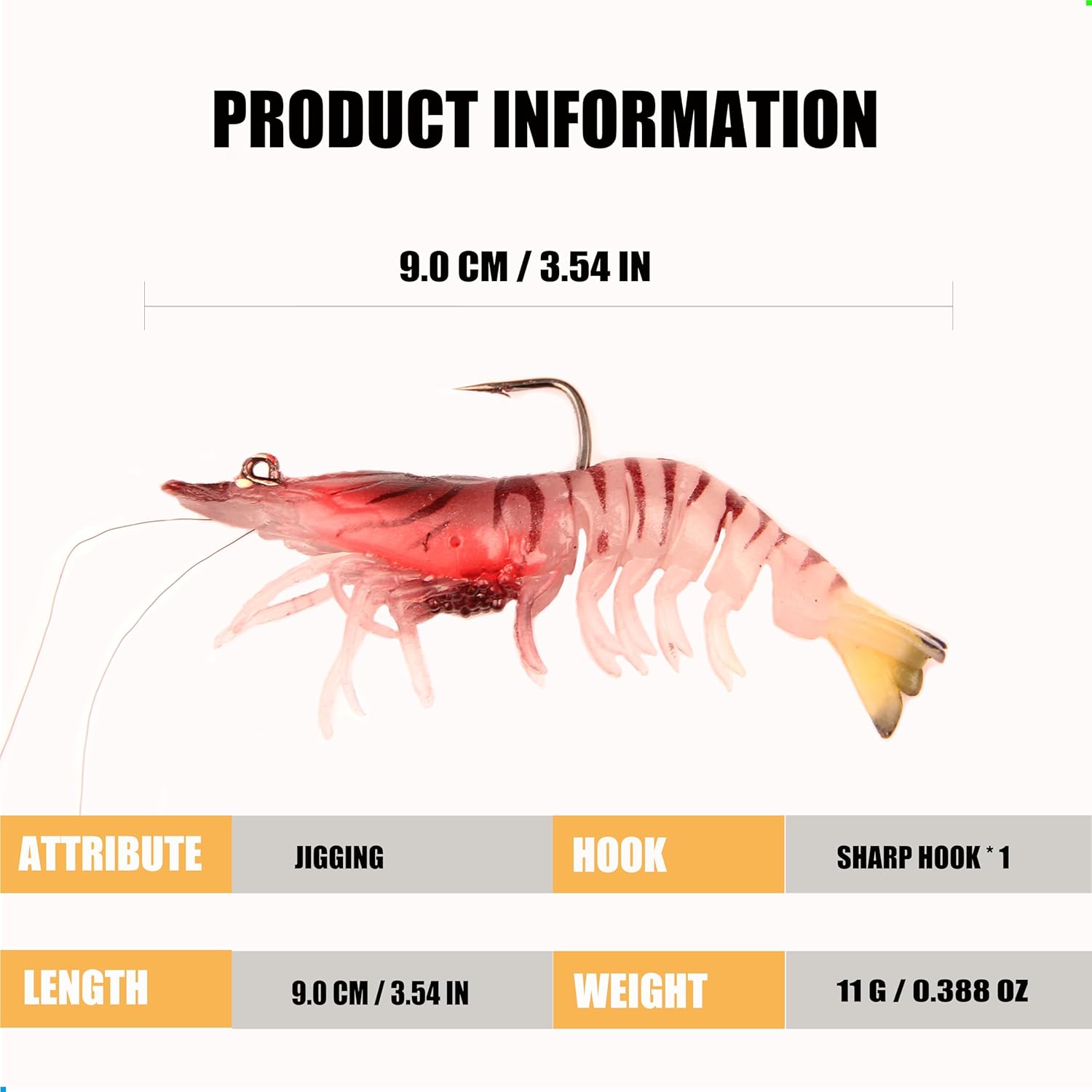 3pcs Fishing Lures Shrimps baits Pre-Rigged Fish Jigs - side angle