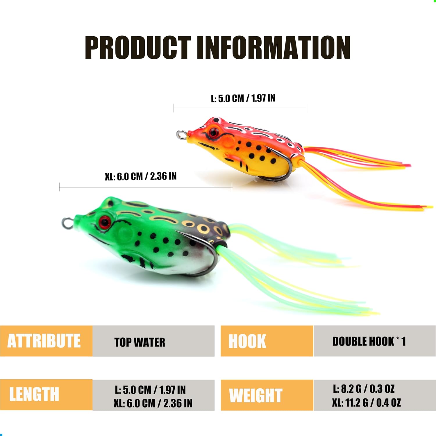 Topwater Frog Fishing Lures, 5pcs Weedless Soft Frog Baits - detail close-up