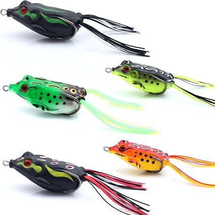 Topwater Frog Fishing Lures, 5pcs Weedless Soft Frog Baits - front view