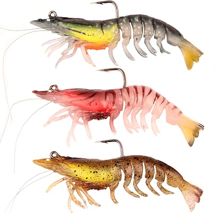 3pcs Fishing Lures Shrimps baits Pre-Rigged Fish Jigs - front view