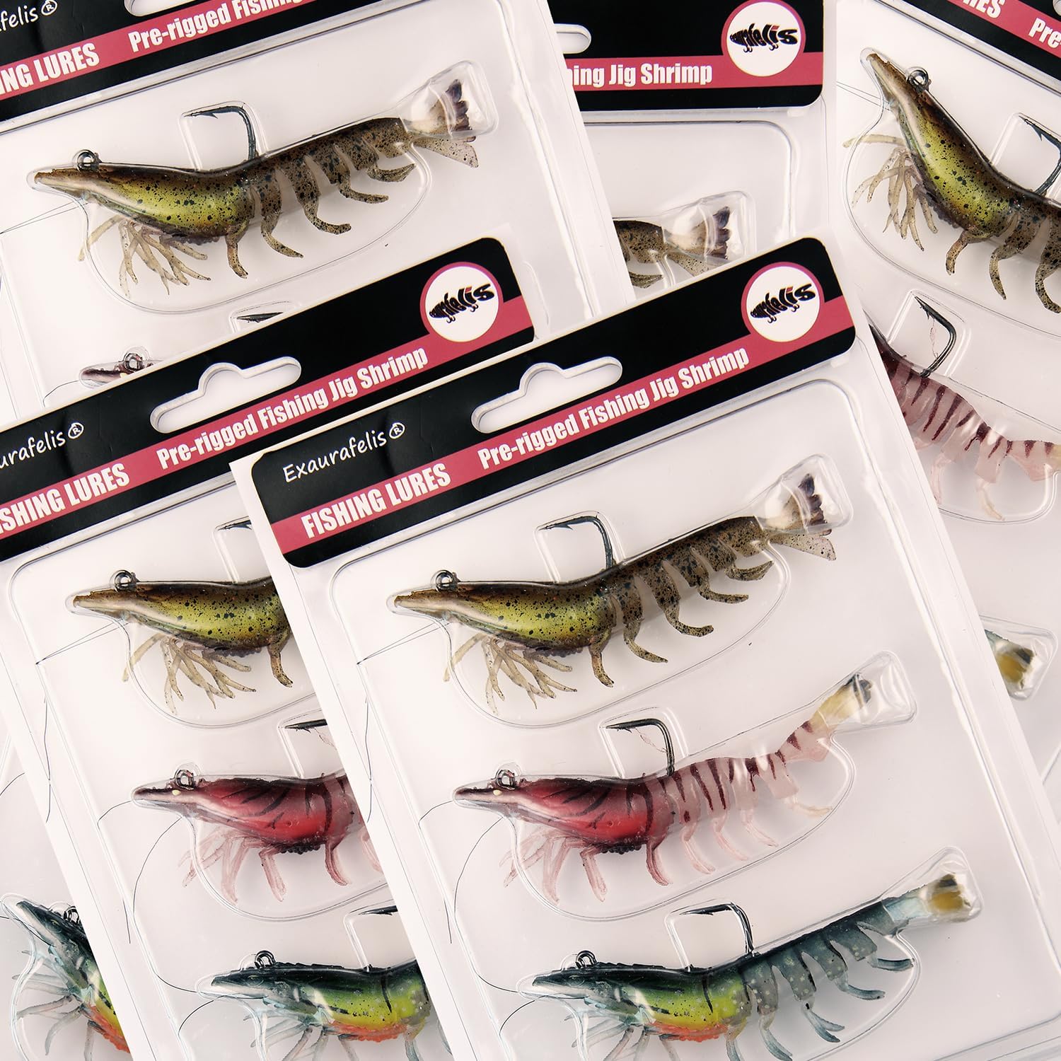 3pcs Fishing Lures Shrimps baits Pre-Rigged Fish Jigs - detail close-up